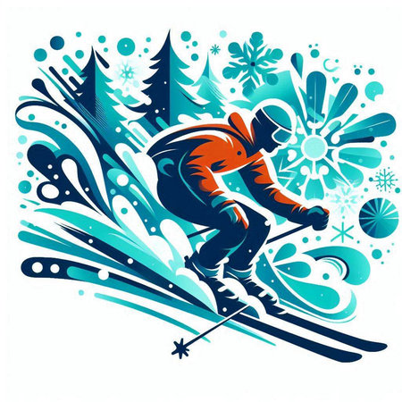 Skier - vector illustration. Grunge effect can be cleaned easily.のイラスト素材