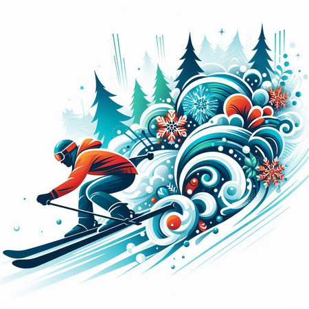 Skiing and snowflakes. Vector illustration for your designのイラスト素材