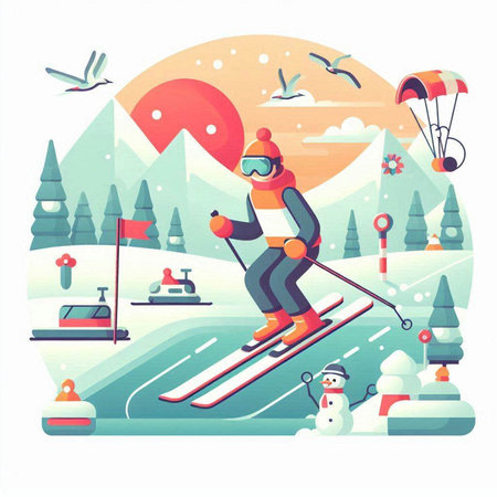 Snowboarder on the ski slope. Winter sports. Vector illustrationのイラスト素材
