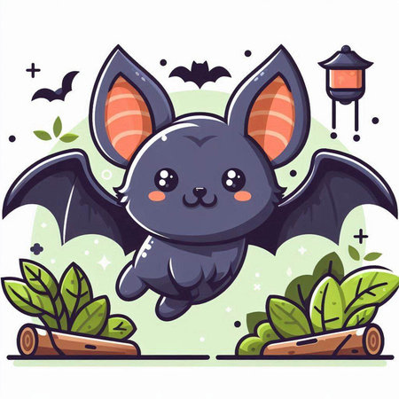 Cute cartoon bat flying in the night. Vector illustration. Halloween.のイラスト素材
