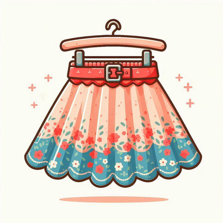 Vector illustration of a girl's skirt with flowers on a hangerのイラスト素材