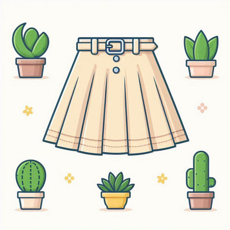 Flat vector illustration of a skirt with cactuses in potsのイラスト素材