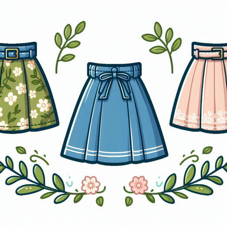 Illustration of a set of women's skirts on a white backgroundのイラスト素材
