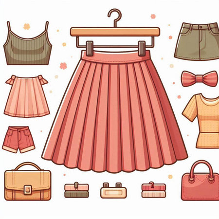 Set of women's clothes and accessories. Vector illustration in cartoon style.のイラスト素材