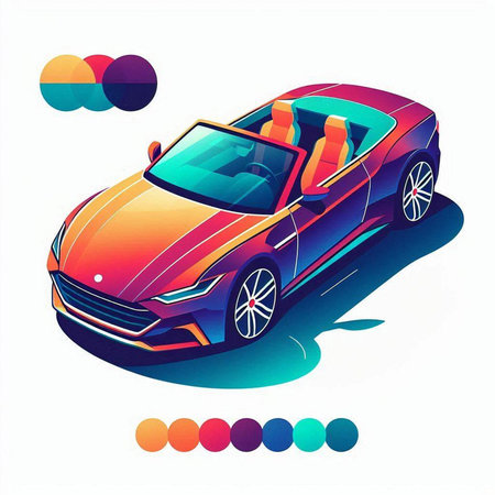 Vector illustration of a sports car on a white background with colorful circlesのイラスト素材