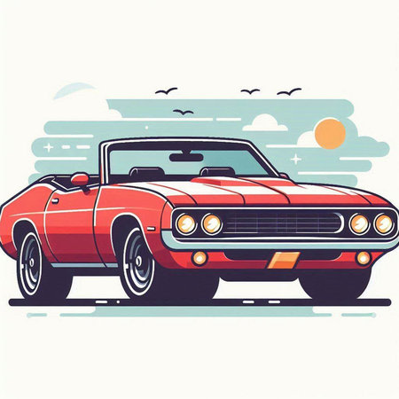 Retro car. Vector illustration. Vintage car on the road.のイラスト素材