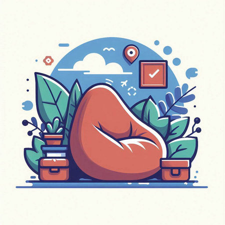 Vector illustration of a big armchair in the garden. Flat style design.のイラスト素材