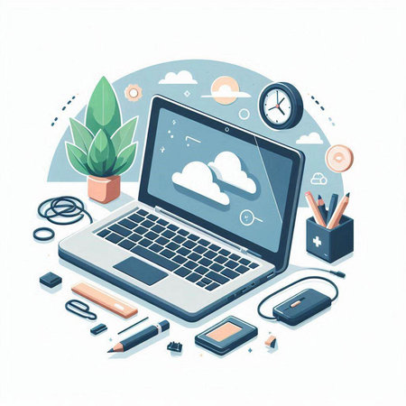 Cloud computing concept. Laptop computer with cloud computing icons. Vector illustrationのイラスト素材