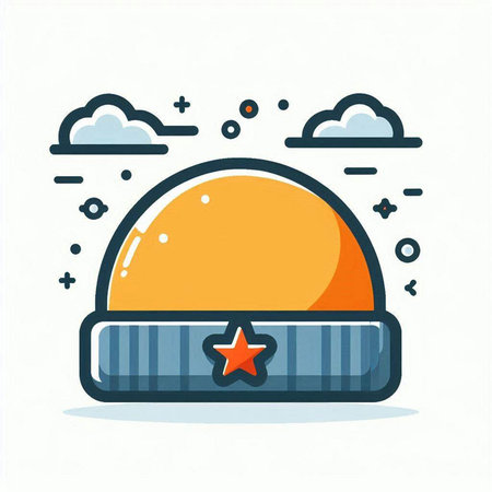 Winter hat with star and clouds. Vector illustration in flat style.のイラスト素材