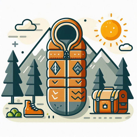 Camping equipment icon. Vector illustration in flat style. Outdoor adventure.のイラスト素材