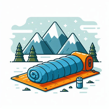 Vector illustration of camping equipment in flat style. Camping and outdoor activities.のイラスト素材