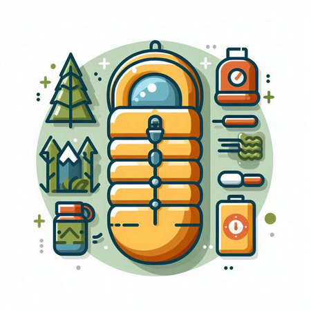 Camping equipment flat line icon. Vector illustration for web and mobile designのイラスト素材