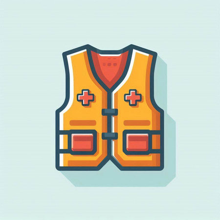 Life jacket icon. Vector illustration in trendy flat style on blue background.のイラスト素材
