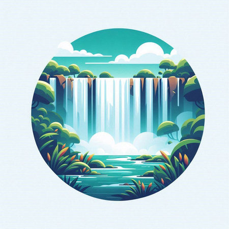 Waterfall icon in the form of a circle. Vector illustration.のイラスト素材