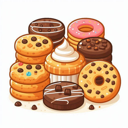 Illustration of a set of donuts on a white background.のイラスト素材