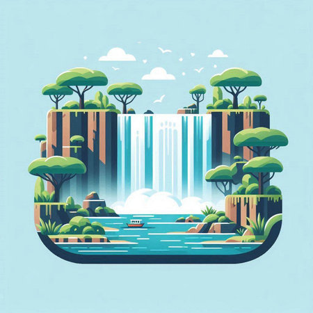 waterfall in the forest, flat design, vector illustration eps10のイラスト素材