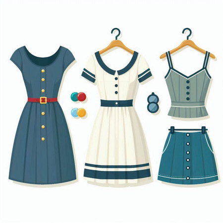 Collection of women's dresses isolated on white background. Vector illustration.のイラスト素材
