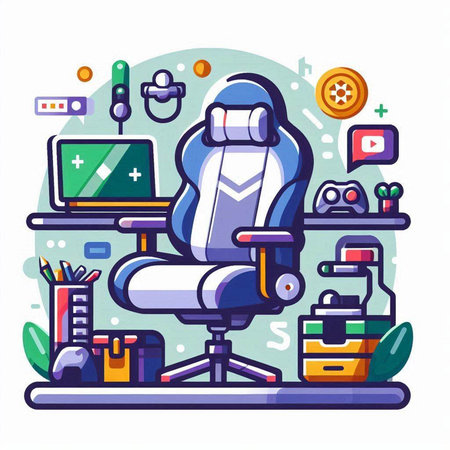 Modern office chair with equipment. Vector illustration in flat design style.のイラスト素材