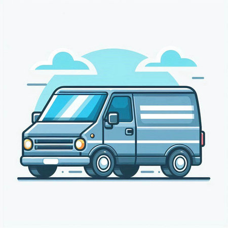 Van on the road. Vector illustration in flat design style. Isolated on white background.のイラスト素材
