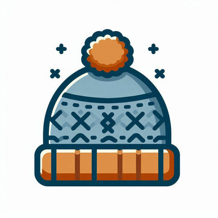 Winter knitted hat with pompon. Vector illustration in flat style.のイラスト素材