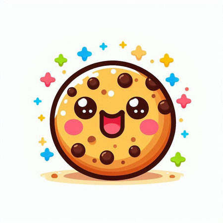 Cute chocolate chip cookie with eyes and mouth, vector illustration.のイラスト素材