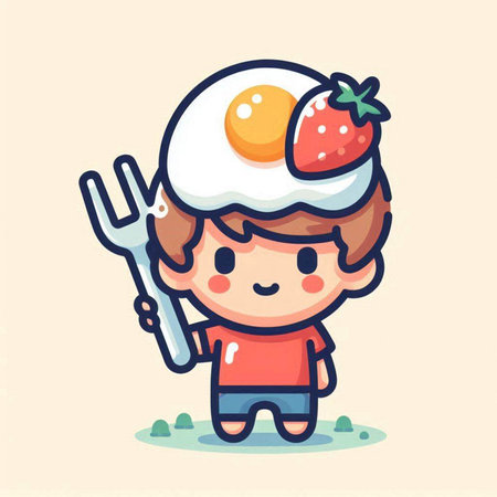 Cute boy having breakfast. Vector flat cartoon character illustration icon designのイラスト素材