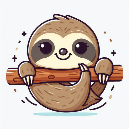 Cute cartoon sloth hanging on a branch. Vector illustration.のイラスト素材