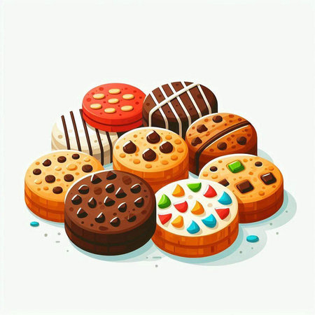 Illustration of a set of chocolate cookies on a white background.のイラスト素材