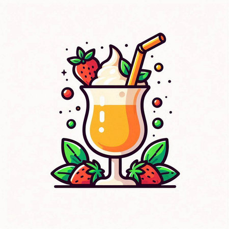Strawberry smoothie icon in flat style. Vector illustration.のイラスト素材