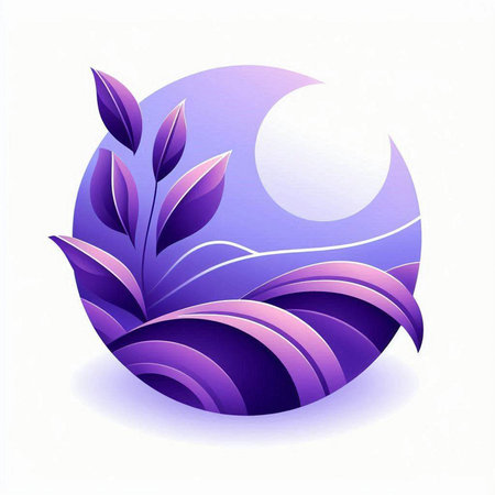abstract background with purple leaves and moon, vector illustration, eps10のイラスト素材