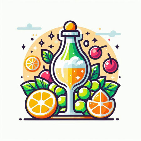 Cocktail with orange, lemon and mint. Vector illustration in flat styleのイラスト素材