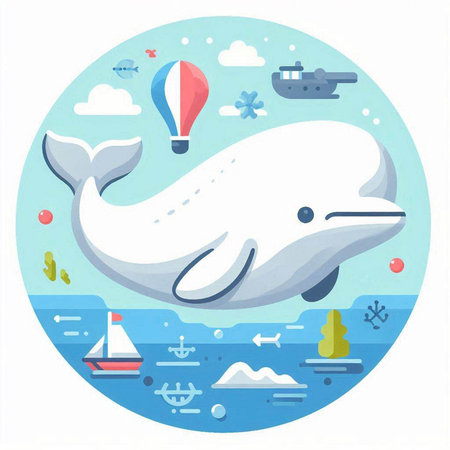 Whale in the sea. Vector illustration in a flat style.のイラスト素材