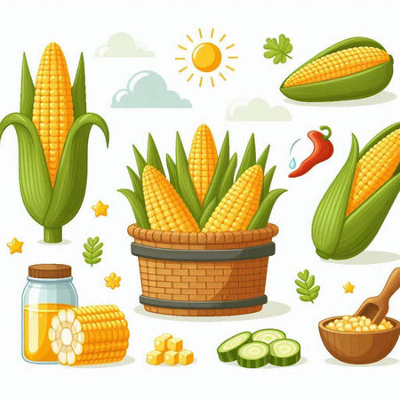 Set of corn icons. Vector illustration in cartoon style on white background.のイラスト素材