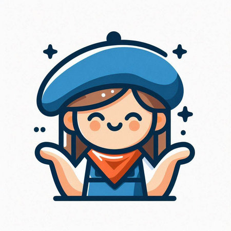 Cute cartoon girl in beret. Vector illustration. Flat design.のイラスト素材