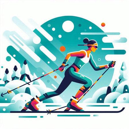 Cross-country skiing. Winter sport. Vector illustration in flat style.のイラスト素材
