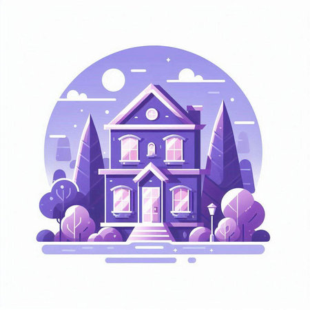 Vector illustration of a beautiful house in the park on a white background.のイラスト素材