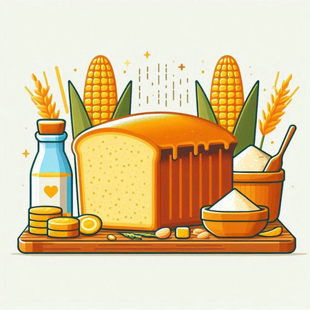 Illustration of bread and ingredients for baking. Vector illustration in retro style.のイラスト素材