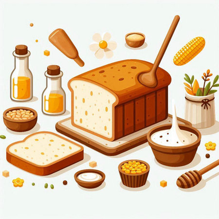 Illustration of a set of ingredients for baking bread. Vector illustrationのイラスト素材
