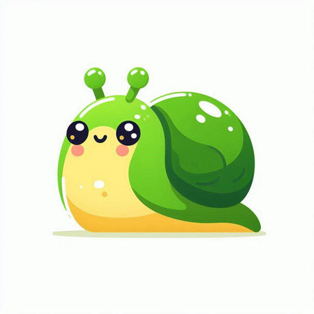Cute cartoon green snail isolated on white background. Vector illustration.のイラスト素材