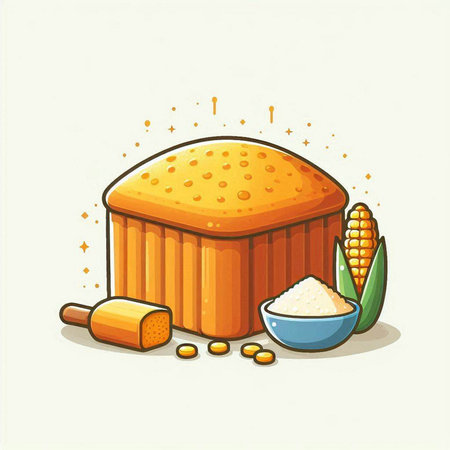 Illustration of a Cornbread with Corn Flour and Sesame Seedsのイラスト素材