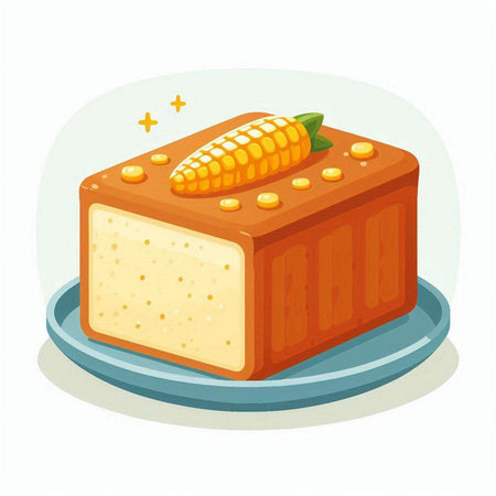 Illustration of a piece of cake with corn on the cob.のイラスト素材