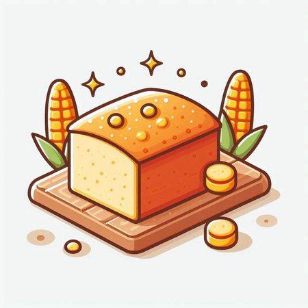 Illustration of a piece of bread on a cutting board with cornのイラスト素材