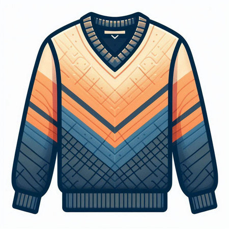 Illustration of a sweater with an orange pattern on a white backgroundのイラスト素材