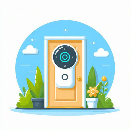 Modern security camera on white background. Vector illustration in flat style.のイラスト素材