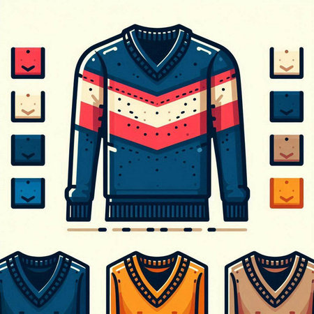Illustration of a sweater with different patterns. Vector illustration in retro style.のイラスト素材