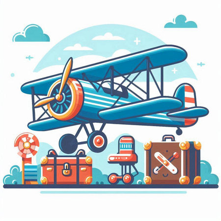Airplane with suitcase and lollipops. Vector illustration.のイラスト素材