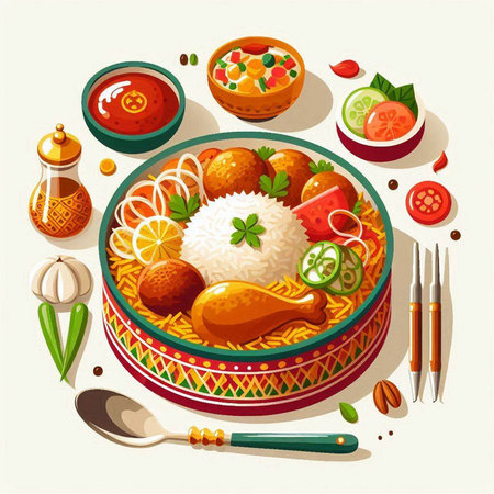 Traditional indian food. Vector illustration of indian cuisine. Indian food.のイラスト素材