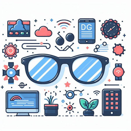 Modern thin line flat design vector illustration concept of smart glasses and devices.のイラスト素材