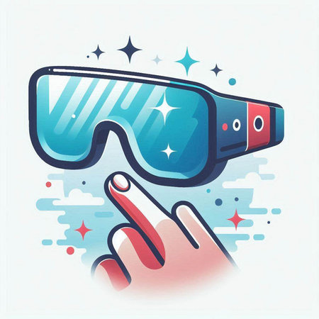 Hand touch virtual reality glasses. Glasses on hand. Vector illustration.のイラスト素材