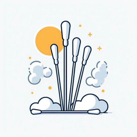 Cotton swabs and clouds. Vector illustration in line style.のイラスト素材